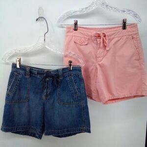 Old Navy Set Shorts Juniors 100% Cotton Pink Blue Denim 1 Just Below the Waist
